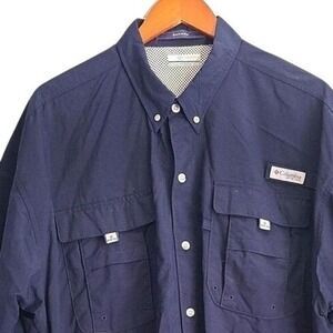 Columbia Men's Shirt PFG Omni-Shade Fishing Shirt Navi Blue Men's Sz XL